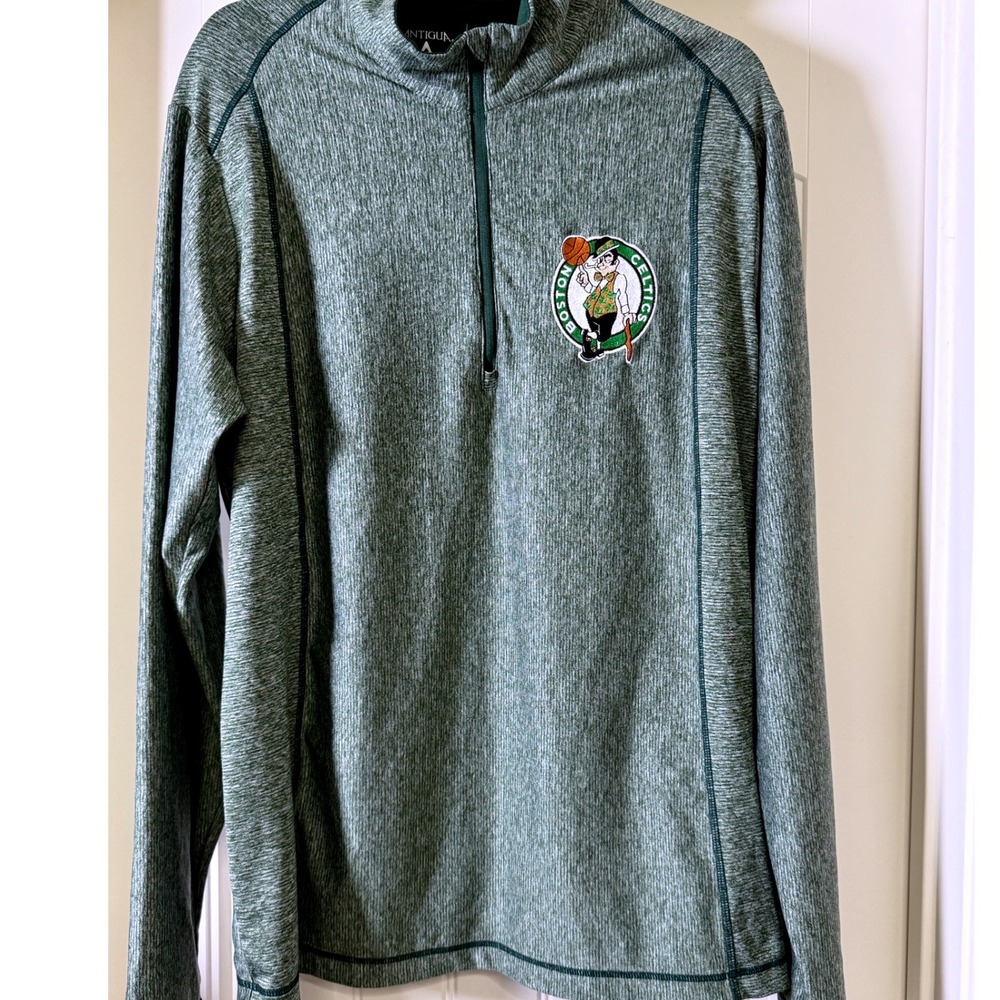 Antigua Mens Boston Celtics 1/4 Zip Pullover Green Space Dye Heathered Large